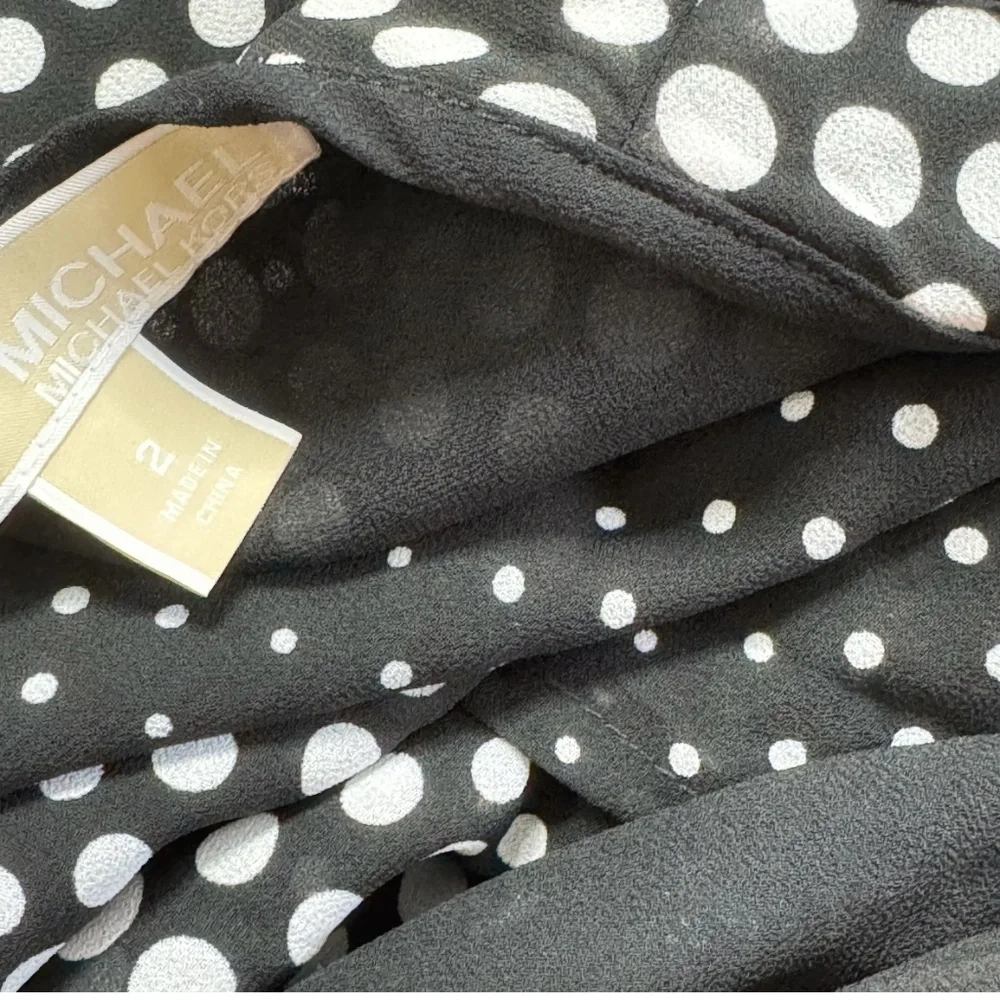 Michael Kors Georgette Dress Handkerchief Hem Black White Ombre Dot Print Size 2